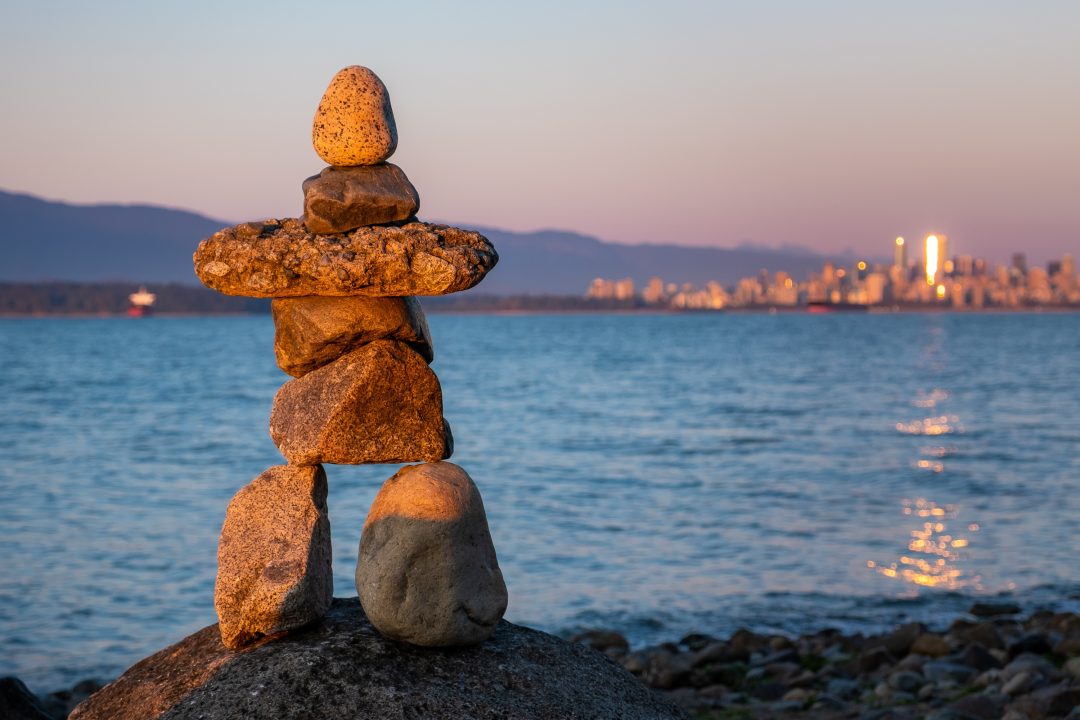 Inukshuk on Spanish Banks overlooking English Bay